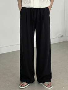 DAZY Men's Solid Black Elastic Waist Pants, Spring - Black - View 3