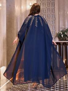Modelyn Plus Size Women's Sparkling Diamond Sleeveless Elegant Dress, Waist Cinched, Can Be Worn Alone, Suitable For Formal Events - Navy Blue - View 3