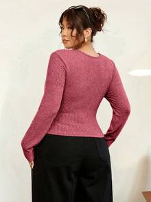 Vionelle Áo thun dài tay dáng ôm cổ chữ V, xếp ly, kẻ sọc, chất liệu dệt kim mềm mại, cỡ lớn, giúp thon gọn vóc dáng, thích hợp cho mùa thu/đông. - Màu Hồng  Dưa hấu - Xem 2