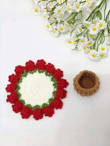 Joivida 1个手工钩织郁金香花束杯垫，带花篮隔热垫，独特创意桌面摆件，节日礼物，棉线防滑吸水，可爱花卉家居装饰，非常适合厨房、餐厅、办公桌、乔迁、生日礼物 - 彩色 - 查看 8