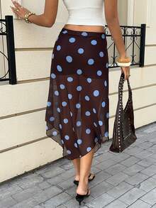 Siren Gaze Women's Elastic Waist Polka Dot Print Asymmetric Hem Fashionable Skirt - Multicolor - View 2