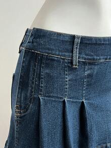 Elamini Chân váy denim ngắn ôm sát, đa năng, có thắt lưng, thời trang mùa hè - Rửa tối - Xem 5