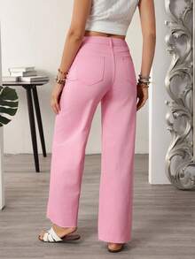 EMERY ROSE Quần Jeans Ống Thẳng Màu Trơn Đa Năng Thường Ngày - Hồng - Xem 3