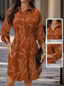 Editum 女士秋季新款豹纹衬衫领开衫短裙，适合日常通勤及多种场合 - 珊瑚橙 - 查看 11