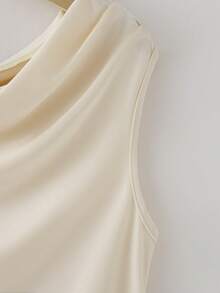 GlowEve 女士纯色褶皱领时尚优雅衬衫 - 杏色 - 查看 6