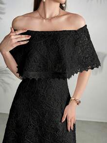 Modelyn Women's Simple Daily Off-Shoulder Dress Long Evening Dresses Black Lace Dress Off Shoulder Black Dress Black Formal Dress Elegant Black Dress - Black - View 5