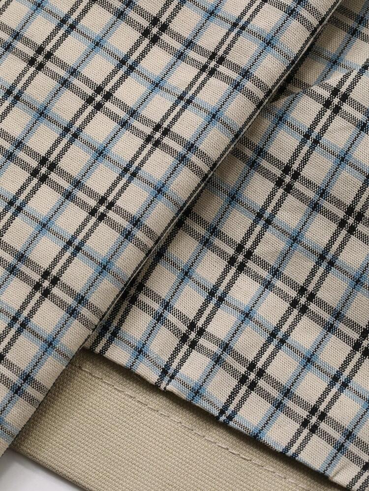 Khaki Plaid Lining Long Men's Trench Coat, Spring