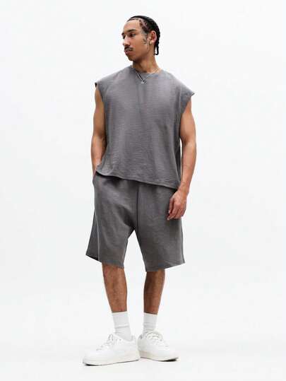 SUMWON Conjunto coordinado de top de tirantes y shorts de ajuste relajado de algodón slub, conjunto de dos piezas a juego para el verano