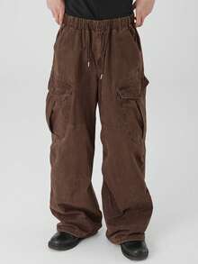 DAZY 男士破洞大口袋水洗牛仔裤，春秋季 - 棕色 - 查看 3