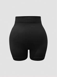 SHEIN 1件装加大码无缝高腰竖条纹塑身裤 - 黑色 - 查看 5