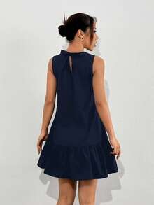 SHEIN EZwear 藏蓝色梭织无袖可爱娃娃裙迷你连衣裙（女款） - 藏蓝色 - 查看 2