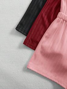 女婴休闲纯色针织吊带背心和短裤连体衣三件套 - 彩色 - 查看 3