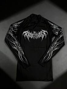 RISE LYT Áo thun dài tay raglan in họa tiết Gothic dành cho nam, thích hợp mặc tập thể dục, tập luyện, áo nén thể thao. - màu đen - Xem 4