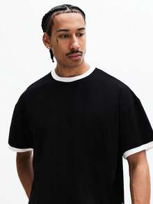 SUMWON Camiseta básica de manga corta con cuello redondo y detalles de contraste en blanco, de algodón, de corte regular, para uso diario, para hombre - Multicolor - Ver 5