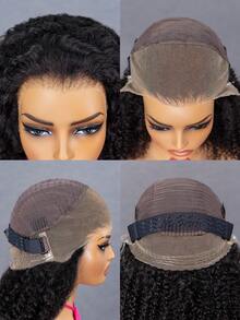 9AM Hair Store Invisi Draw-Strings Kinky Curly 360 Lace Frontal Glueless Wig With Bleached Knots Wear And Go Glueless Human Hair Wig Pre-Plucked Hairline 180% Density 14-16 Bob Inch 18-26 Regular Inch Unprocessed Virgin Hair Christmas Wigs Y2k Human Hair Wig Christmas Gifts - SNatural - View 6