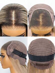 Human Wig Pre-Everything Wear Go Upgraded Straight Ombre Ash Blonde Hair With Brown Root Color Unprocessed Human Hair Natural Hairline Glueless 6*4 Transparent Lace Wig Pre-Plucked & Pre-Cut 22-28 Inch 180% Density Silky Natural Hairline Daily Use Valentine's Day Human Hair Lace Wig Natural Glueless Wig For Romantic Date For Women - S3/14 - View 4