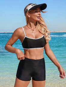 Swim SPRTY Women's Contrast Trim Spaghetti Strap Bikini Top - Black - View 1