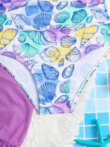 少女爱心印花泳衣套装，含网纱裙，两件套，时尚休闲 - 彩色 - 查看 6