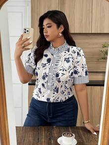 Weeklong 女士拼接荷叶边宽松衬衫，法式休闲上衣，日常及度假穿着，春夏款 - 彩色 - 查看 4