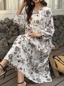 Vivie Lora 女士V领宽松印花中长连衣裙 - 彩色 - 查看 6