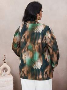 Modelyn Blusa elegante de manga larga ajustada con estampado y decoración de rhinestones, talla grande, para primavera/otoño - Multicolor - Ver 2