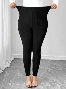 Elenzga سراويل ليجنز كاجوال بخصر مطاطي للمرأة ذات الحجم الكبير - الأسود - مشاهدة 6