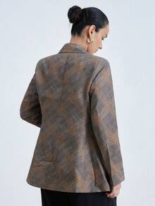 Aveloria Modichic Nouvelle veste blazer élégante et chic à carreaux gris-jaune, ambiance rétro décontractée, convient pour le trajet, les rendez-vous, les sorties du week-end - Multicolore - Voir 2