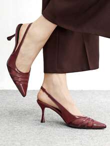 CUCCOO BIZCHIC Zapatos de tacón alto y fino con punta y tira trasera en 2026 Primavera, color burdeos, con pliegues y malla, para citas, fiestas y uso diario - Burdeos - Ver 3
