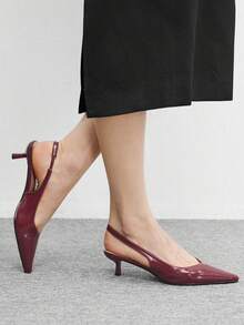 CUCCOO BIZCHIC Giày cao gót mũi nhọn màu đỏ tía bằng da bóng, quai hậu khoét rỗng, kiểu dáng slip-on dành cho nữ, đa năng cho công sở và mặc hàng ngày. - Màu Đỏ Sâu - Xem 3