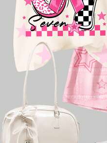 2pcs Tween Girls Casual Graphic Tee & Shorts Set, 67 Sports Number, Leopard, Checkerboard, Star Print, Relaxed Fit Short Sleeve Outfit For Spring/Summer Daily, Home, Sports, Street, Chill Chill, POV - Multicolor - View 7