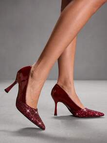 CUCCOO SZL Women's Pointed Toe Stiletto High Heel Black Lace Mesh Breathable Hollow-Out Sexy Elegant Lady High Heel Pumps With Ankle Strap, Versatile For Daily, Party, Gathering Valentine's Day - Gretel burgundy - View 7