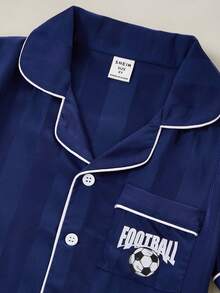 2件套男童提花足球印花短袖上衣和裤子睡衣套装，春夏款 - 寶藍色 - 查看 7