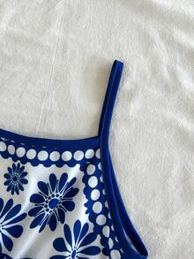 Vintaside Kids 女童复古碎花镂空吊带连衣裙，休闲度假风，适合春夏穿着 - 藍色 - 查看 5