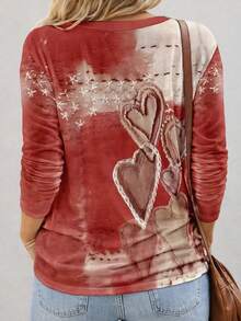 EMERY ROSE Kaos Lengan Panjang Leher Bulat Vintage Warna Pink dengan Motif Hati, Cocok untuk Musim Semi dan Musim Gugur - Merah - View 2