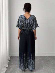 SHEIN Tall CURVE Bộ jumpsuit cỡ lớn thời trang dành cho người đi làm, phối màu tương phản. - Xanh đậm - Xem 2