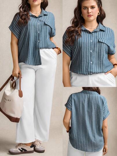 Zelara Plus Size Women Casual & Comfortable Checkered Color Block Shirt, Versatile Country Concert Graduation Summer For Women Brunch For Women Mother's Day Church Women