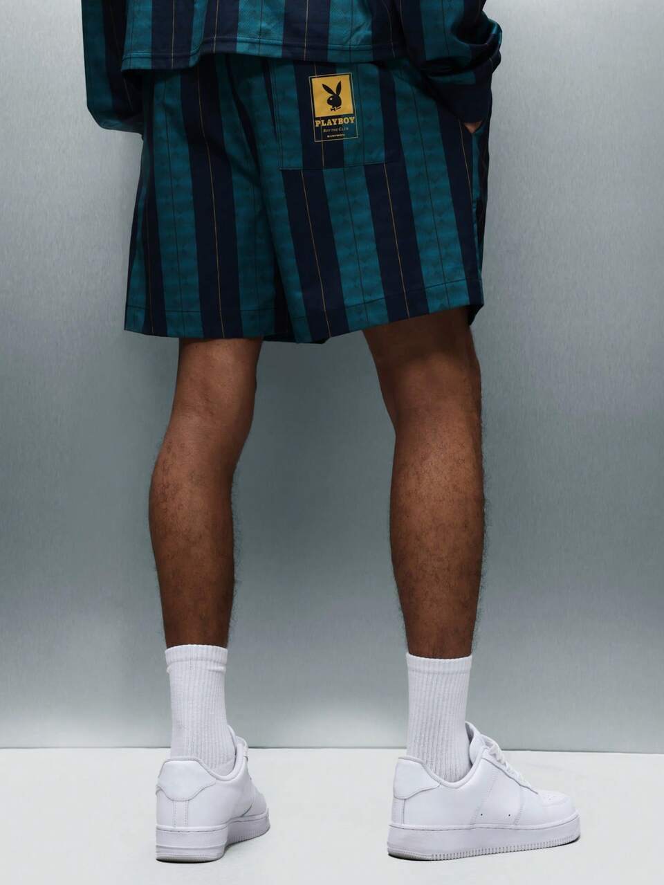 PLAYBOY X SUMWON Elastic Waist Drawstring Shorts With Vertical Stripes Pattern Summer Casual Bermuda Style