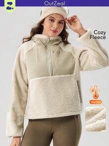 OutZeal Women's Warm Zip-Up Half-Zip Fleece Hooded Jacket For Winter - Beige - View 10