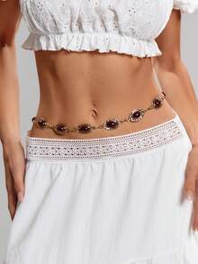 SHEIN ICON Women's Vacation Waist Contrast Lace Ruffled Hem Fashionable A-Line Skirt - White - View 7