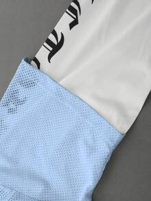 Aesthetic Post Men's Letter & Number Print Mesh Contrast Color Long Sleeve Polo Shirt - Baby Blue - View 3
