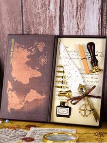 Gift Set With Dip Pen, Wax Seal Stamp & Ink | Feather & Mechanical Gear Calligraphy Pen Set For Journaling, Wedding, Christmas, Letter Writing & Beginner Calligraphy Supplies - Multicolor - View 8