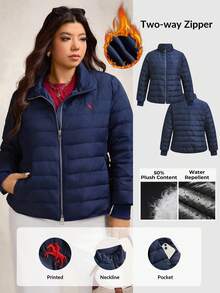 Zelara Plus Size Women's Quilted Zip-Up Down Coat,Winter Casual Hiking Navy Puffer Jacket 50% Plush Two-Way Zipper Water Repellent Printed Warm Outerwear - Navy Blue - View 13