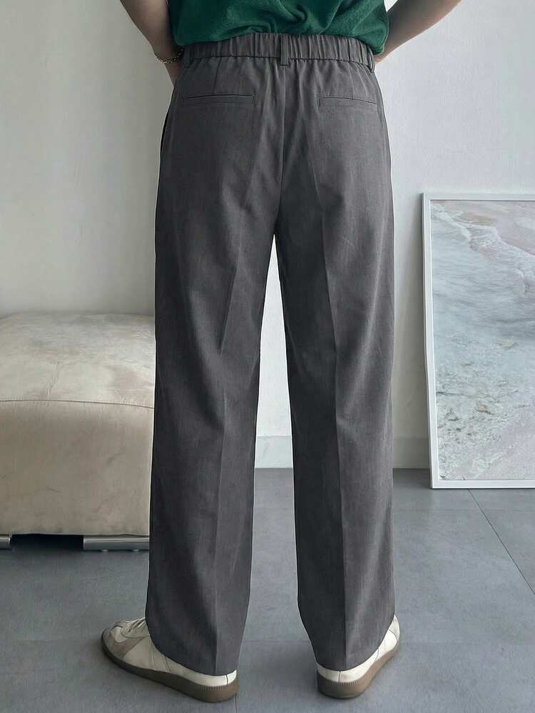 Men's Grey Drawstring Waist Slim Fit Pants, Spring