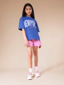 SUMWON Newport Print T-Shirt Co-Ord Set With Elastic Waist Shorts For Summer Casual Wear Vacation - Blue - View 1