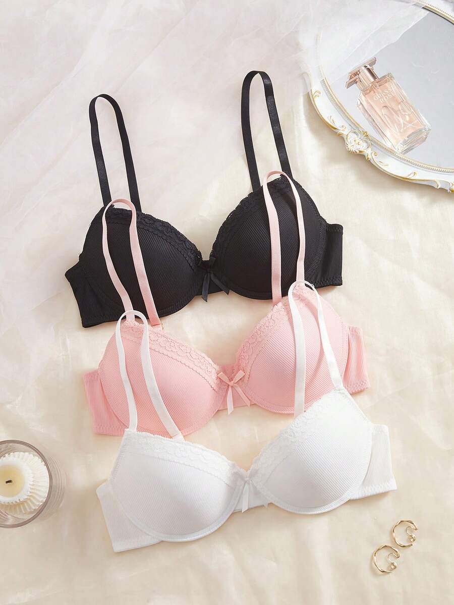 3件套女士简约休闲聚拢文胸套装 - 彩色 - 查看 1