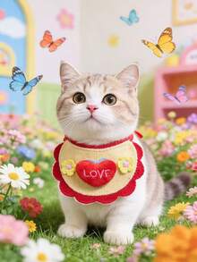 PETSIN 1 Piece Pet Cute Cartoon Bib, Pet Dog And Cat Three-Dimensional Knitted Cute Cartoon Embroidered Bib, Adjustable Neck Circumference, Pet Accessories, Pet - Multicolor - View 6