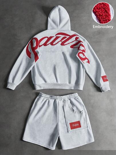  Pavtros品牌男士时尚刺绣连帽衫短裤套装，适合日常穿着、情人节礼物、居家游戏、户外音乐节、休闲外出、朋友聚会、送给孩子、男友/丈夫的礼物、周年纪念礼物。