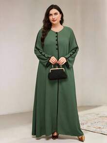Veilorie 大码女士优雅通勤阿拉伯风格连衣裙 - 綠色 - 查看 6