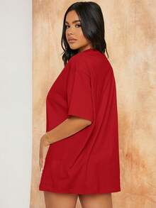 SHEIN SXY 落肩长款T恤衫 演唱会长款夏季连衣裙 舞会礼服 性感连衣裙 情人节连衣裙 - 紅色 - 查看 2