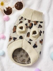 PETSIN 1pc Coffee Leopard Print Love Printed Pet Sweater For Valentine's Day, Autumn And Winter, Thick And Warm Pet Clothes - coffee color - View 6